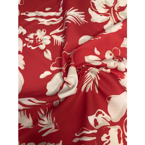 Tissus polyester fleurs fond rouge