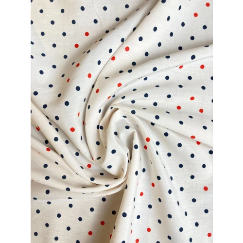 Tissu coton pois bleus et rouges